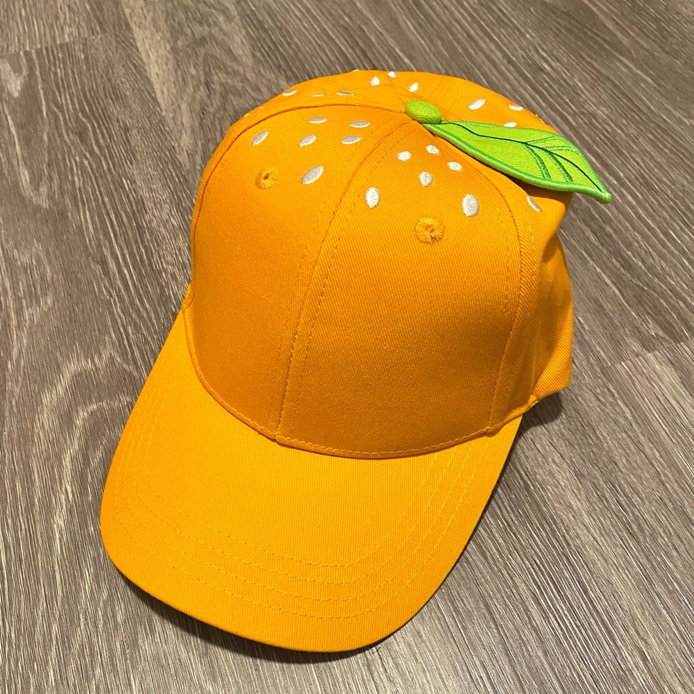 *SOLD* Ocean in Space Orange Mandarin Tangerine Hat Cap with Leaf Detail